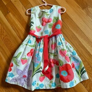 Mini Boden Girls’ 5-6Y Linen Blend Fully-Lined Strawberry/Floral Print Dress